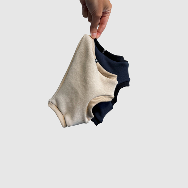 Welpenshirt mini in beige und blau aus Alpenfleece.