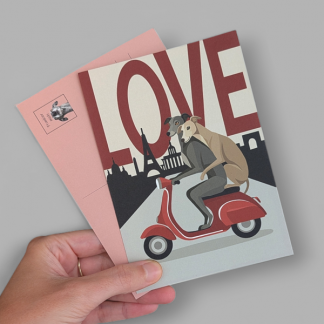 Postkarte A6 mit Hunden, die sich lieben.