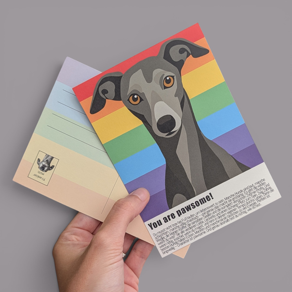 Postkarte A6 mit Windhunden, die den pride month feiern.