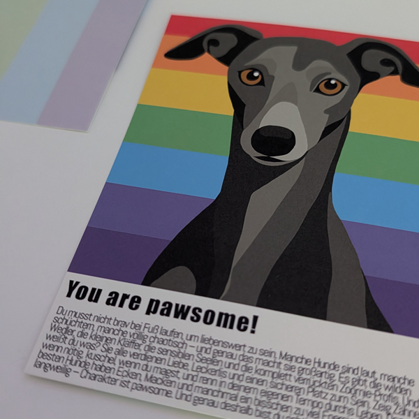 Postkarte A6 mit Windhunden, die den pride month feiern.