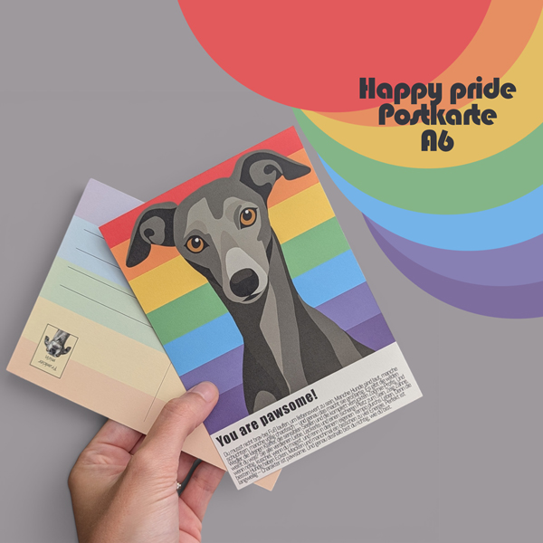Postkarte A6 mit Windhunden, die den pride month feiern.