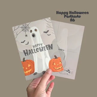 Postkarte A6 mit Windhunden, die Halloween feiern.